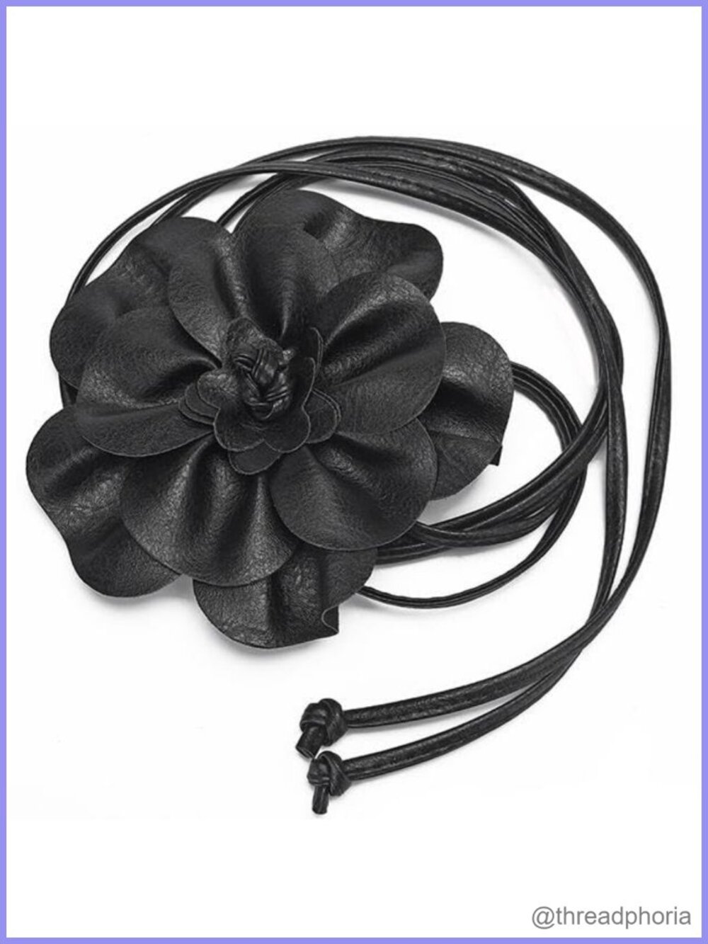 Women PU Leather Skinny Waist Belt Big Flower Decor for Dress Wedding